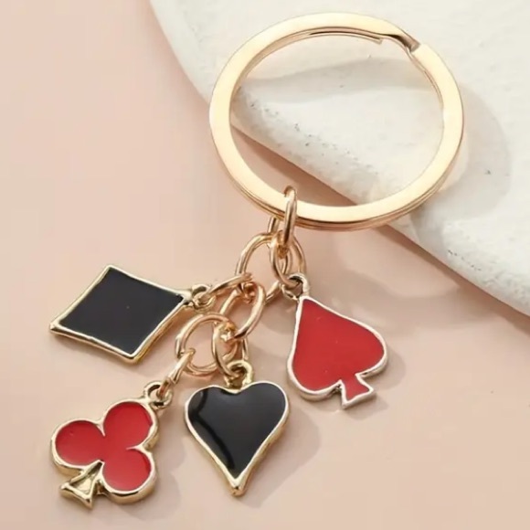 Playing Card Suits Dangle Gold Keychain - Picture 1 of 4